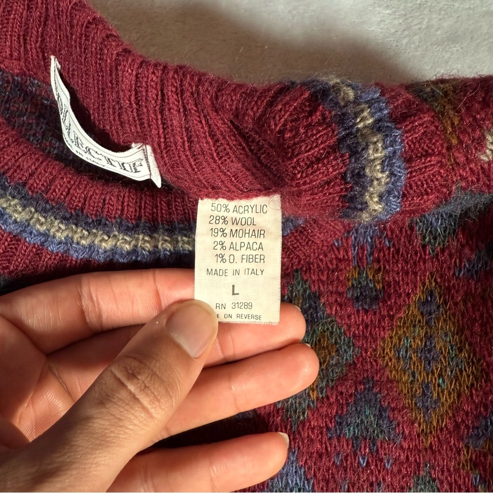Vintage Collectif Geometric Sweater Mens L Wool Mohair Blend Made In Italy READ! - Picture 3 of 8